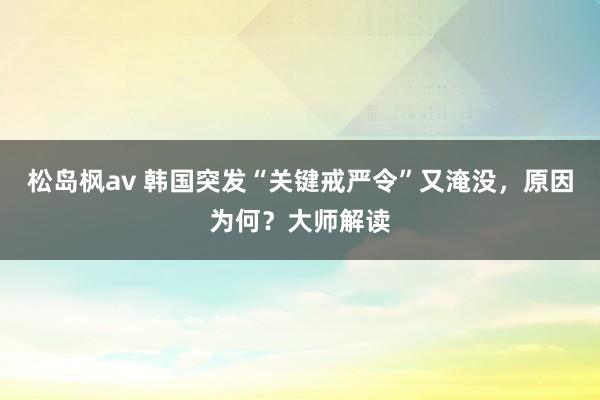 松岛枫av 韩国突发“关键戒严令”又淹没，原因为何？大师解读