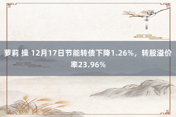 萝莉 操 12月17日节能转债下降1.26%，转股溢价率23.96%