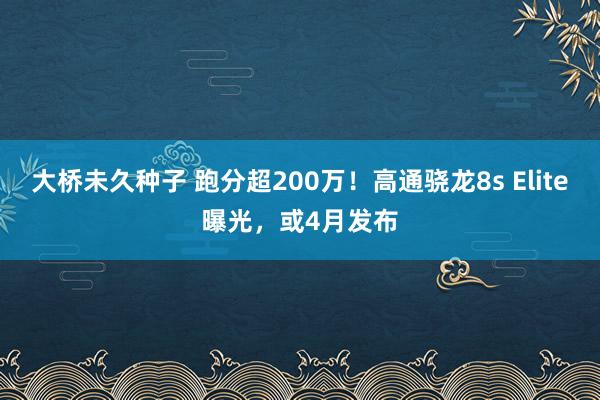 大桥未久种子 跑分超200万！高通骁龙8s Elite曝光，或4月发布