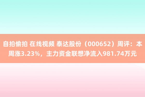自拍偷拍 在线视频 泰达股份（000652）周评：本周涨3.23%，主力资金联想净流入981.74万元