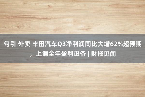勾引 外卖 丰田汽车Q3净利润同比大增62%超预期，上调全年盈利设备 | 财报见闻