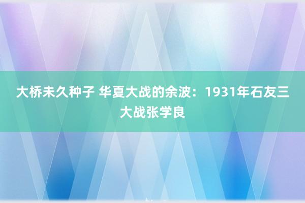 大桥未久种子 华夏大战的余波：1931年石友三大战张学良