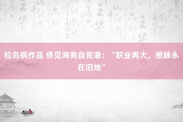 松岛枫作品 侨见海南自贸港：“职业再大，根脉永在旧地”
