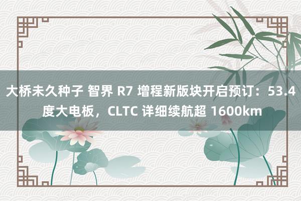 大桥未久种子 智界 R7 增程新版块开启预订：53.4 度大电板，CLTC 详细续航超 1600km